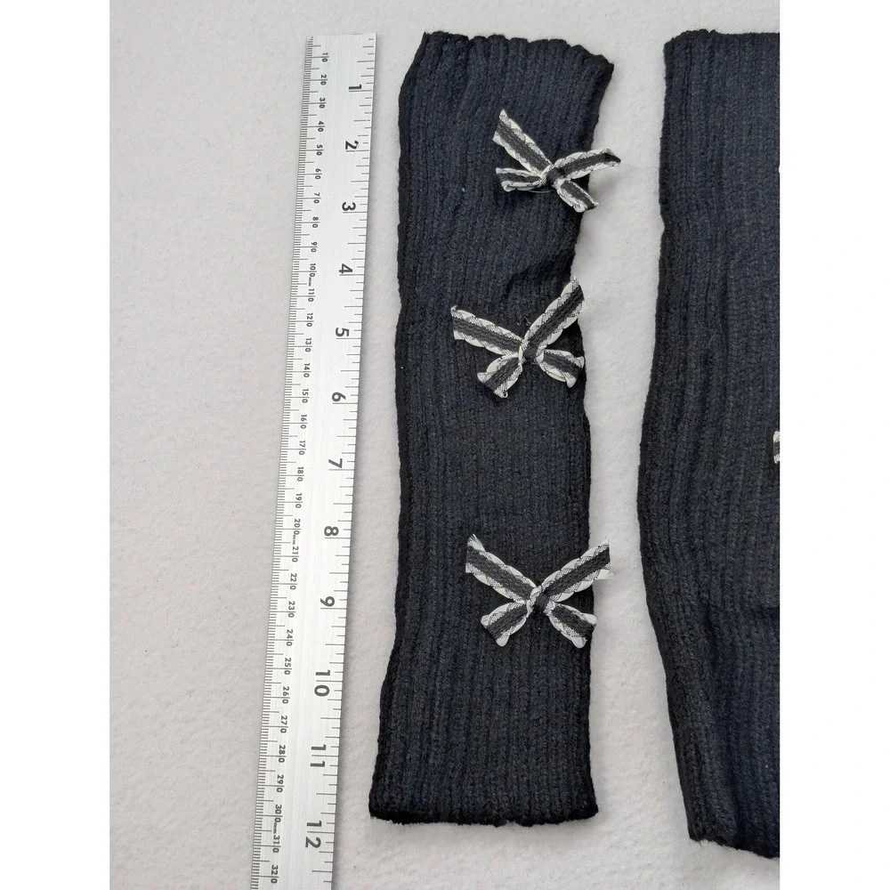Black Ribbed Knit Leg Warmers with Gingham Bows Coquette Balletcore Halloween